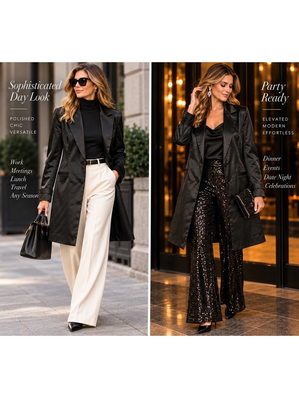 Beechers Brook Petites Black Satin Longline Blazer Petite M Day to Night